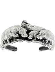 Sterling Silver Oxidized Cuff bracelet Hippopotamuses, 1 inch wide