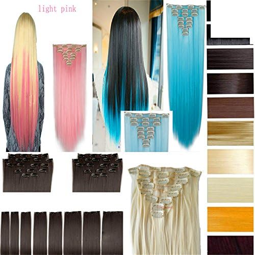 Tomorrowlover 26" (66cm) 170g Straight 8pcs/set Full Head Clip in Hair extensions Color Hair Blue Purple Pink Blonde Brown Gray Synthetic Hair