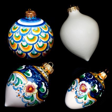 Hand Painted Italian Ceramics Christmas Balls Ornaments - Set of 4 Pieces - Handmade in Sicily -
