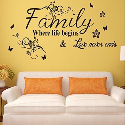 Granmet Removeable Vinyl Decal Life Begins Family,Love Never Ends Words Wall Quote(BLACK,1)