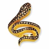 Gold-plated Sterling Silver Satin Champ.Cubic Zirconia/Sim.Emerald Snake Ring (Size 6)