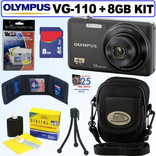 Olympus VG-110 12 MP Digital Camera (Black) + 8GB Accessory Kit
