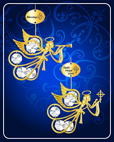 Set of 2 Ornaments – 24k Gold Plated Angel W/clear Swarovski Austrian Crystal