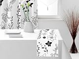 CHEMIN DE TABLE 40x140 cm LOLA BLANC Floqué noir, Effet Soie Sauvage
