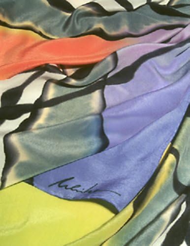 ULRIKE ~ Black brush lines crisscross a slate bordered bold and happy rainbow