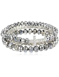Nine West "Wristful Thinking" Silver-Tone Crystal Tone Cross Stackable Stretch Bracelet, 2.6"