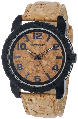 Sprout Men's ST/7009CKCK Black Corn Resin Case Cork Dial and Strap Watch