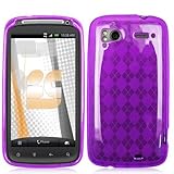 Purple Check Flexible TPU Skin Case for HTC Sensation 4G T-Mobile