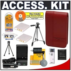 Click here to buy Casio Exilim EX-CASE-80 Leather Case (Red) + (2) Spare NP-40 Battery Packs + Mini Battery... by Casio.