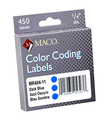 MACO Dark Blue Round Color Coding Labels, 1/4 Inches in Diameter, 450 Per Dispenser Box (MR404-11)