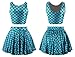 Girl's Fish Scale Print Flare Pleated Skirt Reversible Tank Top Set Mermaid Blue