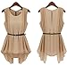 Aokin Women's Chiffon Slim Sleeveless Shirt Tops Blouse Belt Included