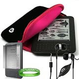 Quality Amazon Kindle 3 ( Wifi Only , Wifi + 3G ) ( Latest Generation ) Accessories Kit: Black with Pink Carrying Sleeve With Extra Pocket + Kindle Earphones with Microphone + Custom Cut Kindle 2 Screen Protector + A Live*Laugh*Love Wrist Band!!!