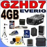 JVC Everio GZ-HD7 60GB Hard Drive HDD 3CCD Camcorder with 10x Optical Zoom PLUS 4GB SDHC Memory Card - Extra Rechargeable Battery - Rapid External Charger - 3 Piece Filter Kit - Full Size Tripod - GZHD7 BigVALUEInc Accessory Saver Bundle + MORE
