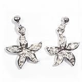 Sterling Silver Flower Earrings with Clear CZ - Size: 24mm
