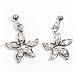 Sterling Silver Flower Earrings with Clear CZ - Size: 24mm