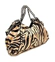 Black and gold twin strap tiger print handbag with zip top