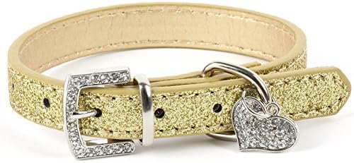 Sunsen Pet Bling Crystal Pendant Leather Dog Collar Puppy Cat Choker Necklace Gold S