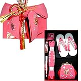 七五三 刺繍(マリ)結び帯はこせこセット 3サイズ5色/L(7歳用21cm) ピンク