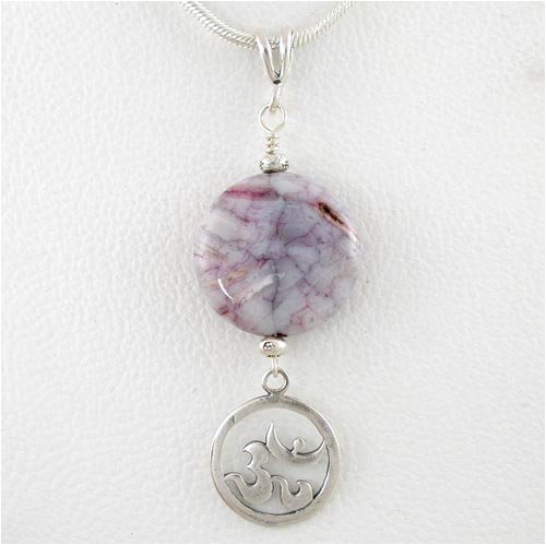 Purple Alabaster Pendant with Sterling Silver Om (Aum) Symbol on a 24 Snake Chain, #8797
