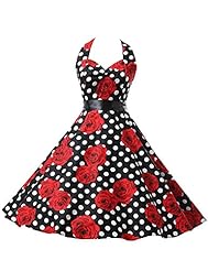 Cotton Floral Print Halter Cocktail Vintage Bandage Dress/Homecoming Dress/Party Dress 