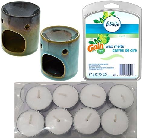 Ceramic Wax Warmer Set with Febreze and Gain Scented Wax Melts and Tealight Candles