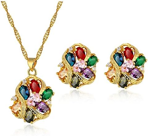 Dasion European And American Fashion Jewelry Color Zircon Suit Necklaces Earrings Suite(Color£©