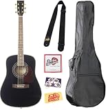 Barcelona D-200 Full-Size Dreadnought Acoustic Guitar Bundle with Gig Bag, Strap, Strings, Pick Card, and Polishing Cloth - Black