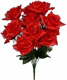 19" Red Open Rose Silk Floral Bush