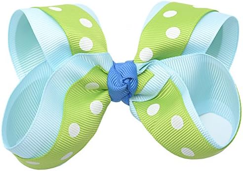 Girls Green White Polka Dotted Grosgrain Bow Alligator Hair Clippie