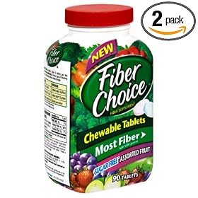 Fiber Choice Fiber Supplement, Sugar-Free Assorted Fruit Chewable Tablets, 90-Count Bottles (Pack of 2)