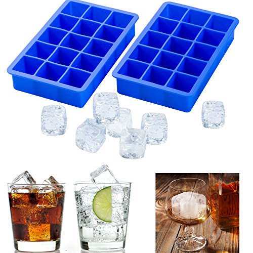 GYBest Best 15 Cavity Jumbo Huge Cubes Silicone Ice Cube Tray Mold, Set of 2 - Keeps Drinks Cold For Hours - Lifetime Guarantee
