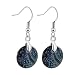 Stainless Steel Round Cabochon Blue-Green Multicolor Dichroic Glass Fish Hook Earrings