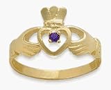 Ladies 10 Karat Yellow Gold Amethyst Claddagh Ring
