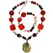 Jewelry : Murano Glass Bead Necklace Bracelet Set Stylish Red Gold Oval Reversible Pendant By Bucasi