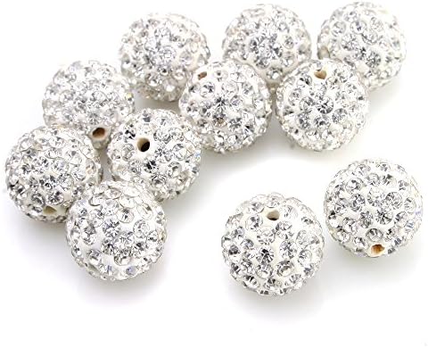 Joolanda Clay CZ Disco Ball Beads Crystal Studded Shamballa Craft for Bracelet, Necklace, Earrings, Jewelery Making Crystal Clay Round Beads (#001: Crystal) 11pcs / Order