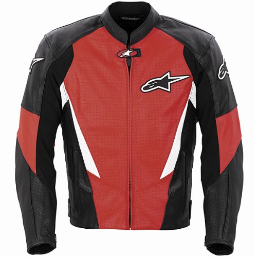 Alpinestars Stage Perforated Leather Motorcycle Jacket Black Red 46