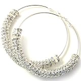 Goldtone 3" Large Hoop Crystal Fashion Earrings -- Basketball Wives Style