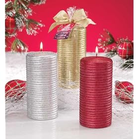 Pack of 6 Holiday Sparkle Spun Glitter Unscented Christmas Pillar Candles 6