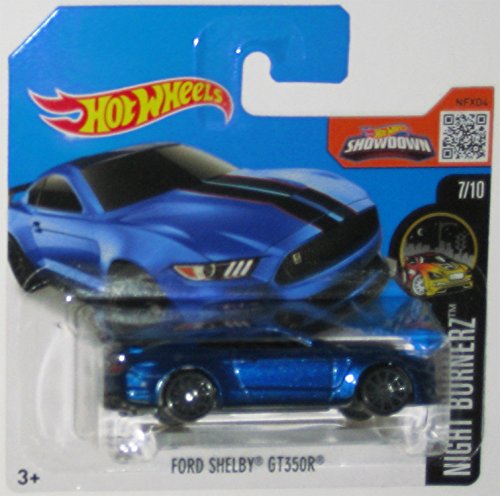 FORD SHELBY GT350R Hot Wheels 2016 Night Burnerz Series Sporty Blue Shelby 1:64 Scale Collectible Die Cast Metal Toy Car Model #7/10 on International Short Card