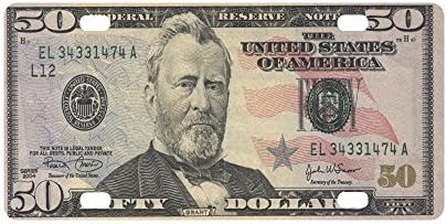 50 Dollar Bill Money Pattern Strong And Durable Aluminum Car Metal License Plate Frame for Women/Men Four Holes Tag 12" X 6"