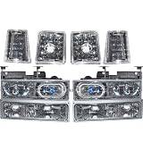 Chevy 8 Piece Euro Chrome Headlight Set With Halo And Xenon Bulbs Driver Pass... by Headlights Depot