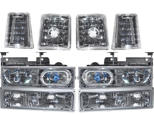 Chevy 8 Piece Euro Chrome Headlight Set With Halo And Xenon Bulbs Driver/Pass...