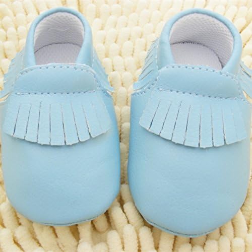 Kids Baby Boy Girl Pre-Walker Anti-slip Leather Tassel Fringe Moccasin Slip-on Shoes (13-18 Months, Blue)