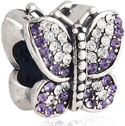 Charmstar Sparkling Butterfly Charm with Tanzanite and Clear Austrian Crystal 925 Sterling Silver Soul of A Demon Bead Fits European Bracelet or Necklace