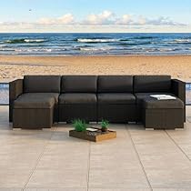 Hot Sale Urbana 6 Piece Wicker Outdoor Sectional Sofa Set with Sunbrella Canvas Charcoal (54048-0000) Cushions