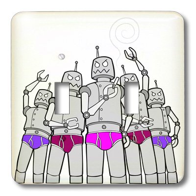 lsp_111074_2 Mark Grace ROBOTS bot-huggers - bot-hugger robots sporting colorful underwear and revolting against man - Light Switch Covers - double toggle switch