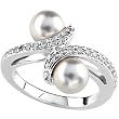 14K White Gold Akoya Cultured Pearl and Diamond Ring - 7.00mm
