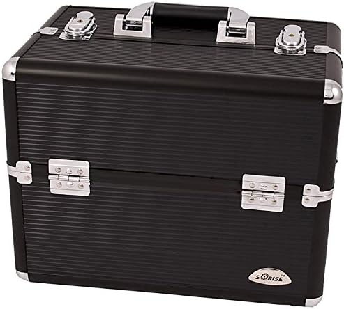 Craft Accents 3-Tiers Accordion Trays Professional Cosmetic Makeup Case, All Black, 128 Ounce