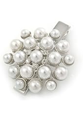 Clear Crystal Glass Pearl Flower Hair Beak Clip/ Concord Clip/ Clamp Clip In Silver Tone - 45mm L